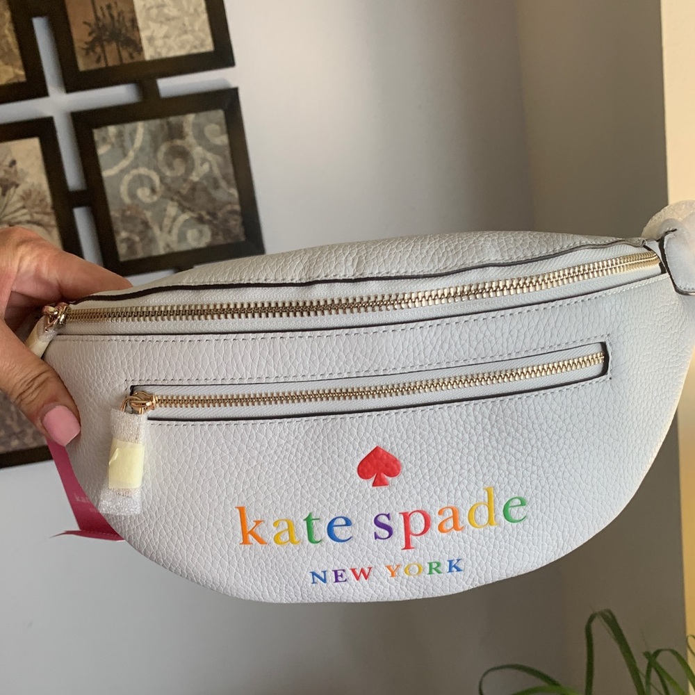 Authentic KATE SPADE pebbled leather logo 2 zips Beltbag - Picture 4 of 11